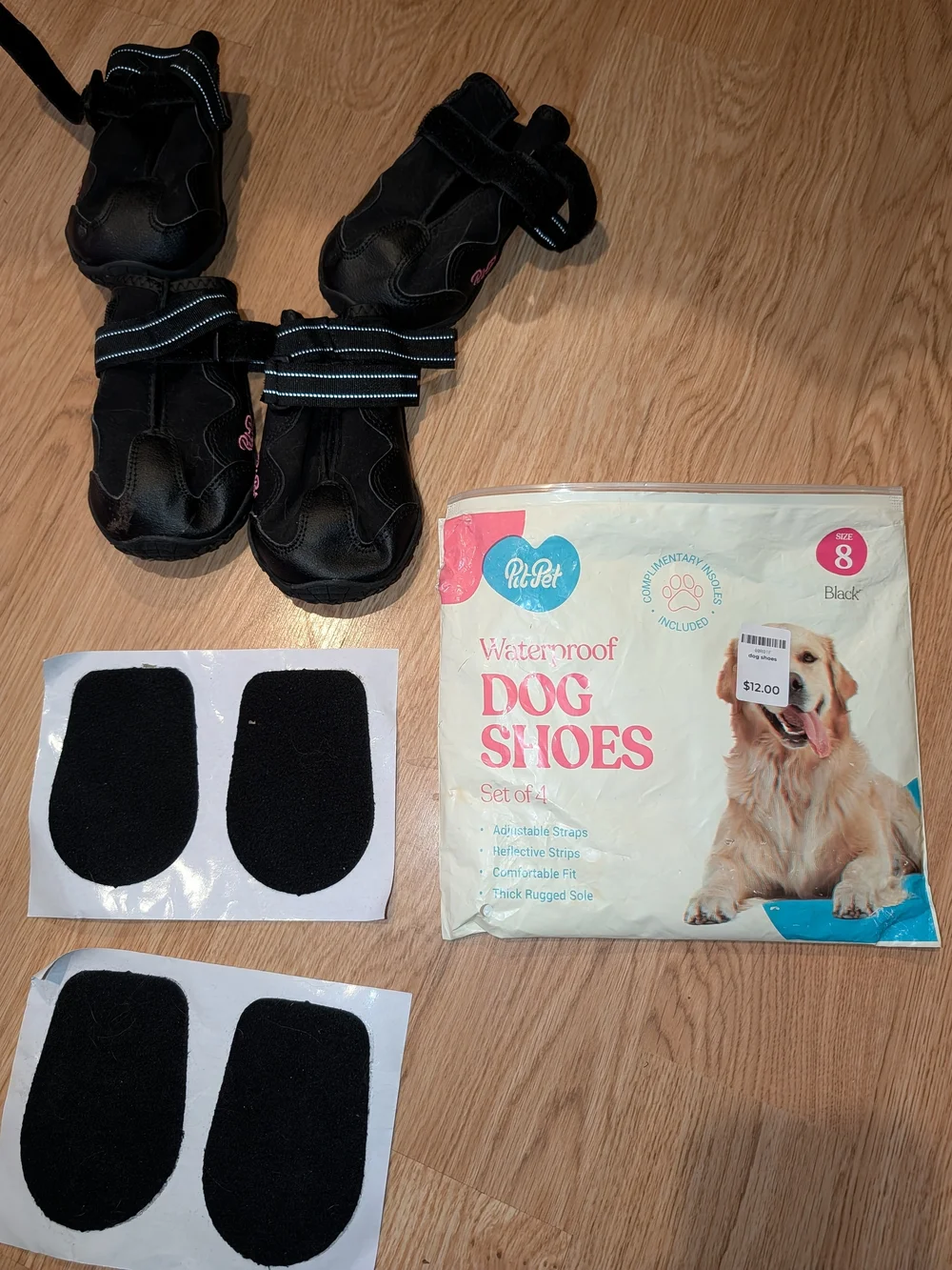 Waterproof Dog Shoes Set of 4 - Black (Size 8)